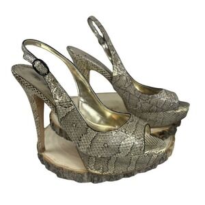 BEBE‎ Stilettos Snake Skin Sling back Peep Toe Platform High Heels 8.5 M